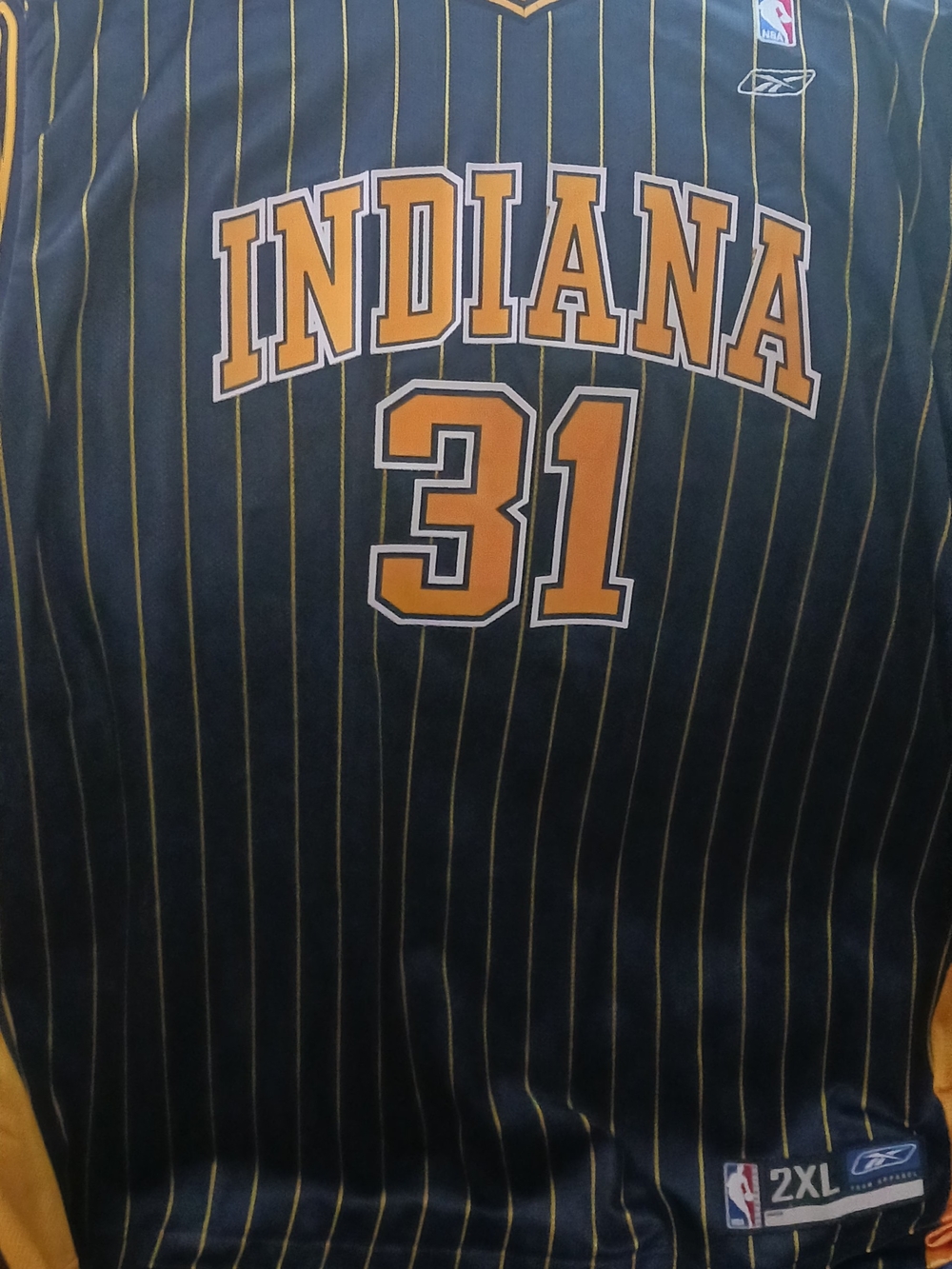 Reebok Indiana Pacers #31 Pinstripe Reggie Miller Jersey - Navy/Gold